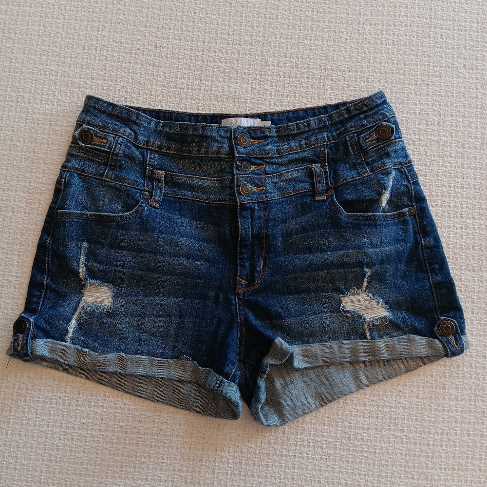 Oasis By Eunina Stylish Blue Denim Roll Cuff Women's Shorts - Large